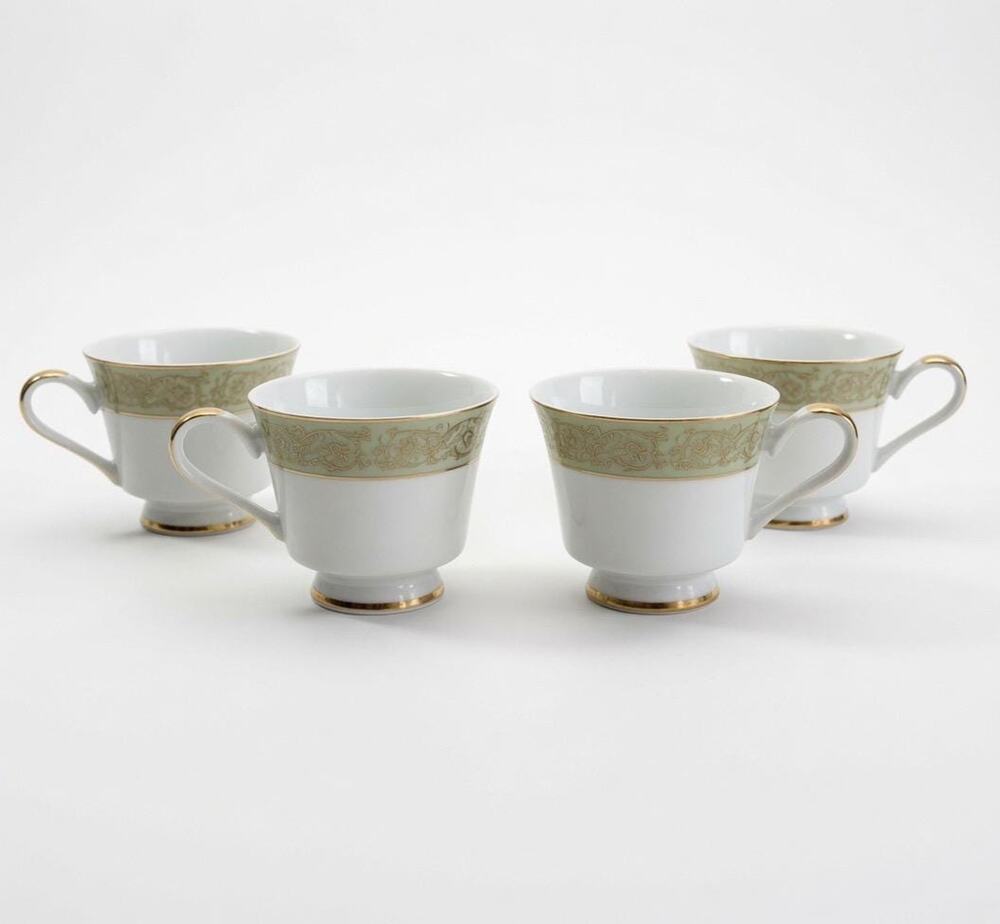 Yamaka Fine China Renaissance 2659R Teacups Set of 4, Sage Green Gold, Vintage